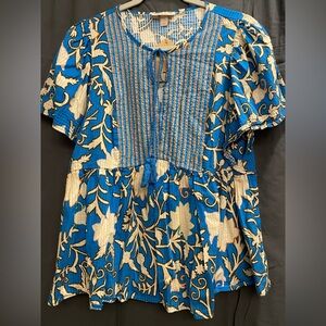 Knox Rose Blue and Cream Floral Top